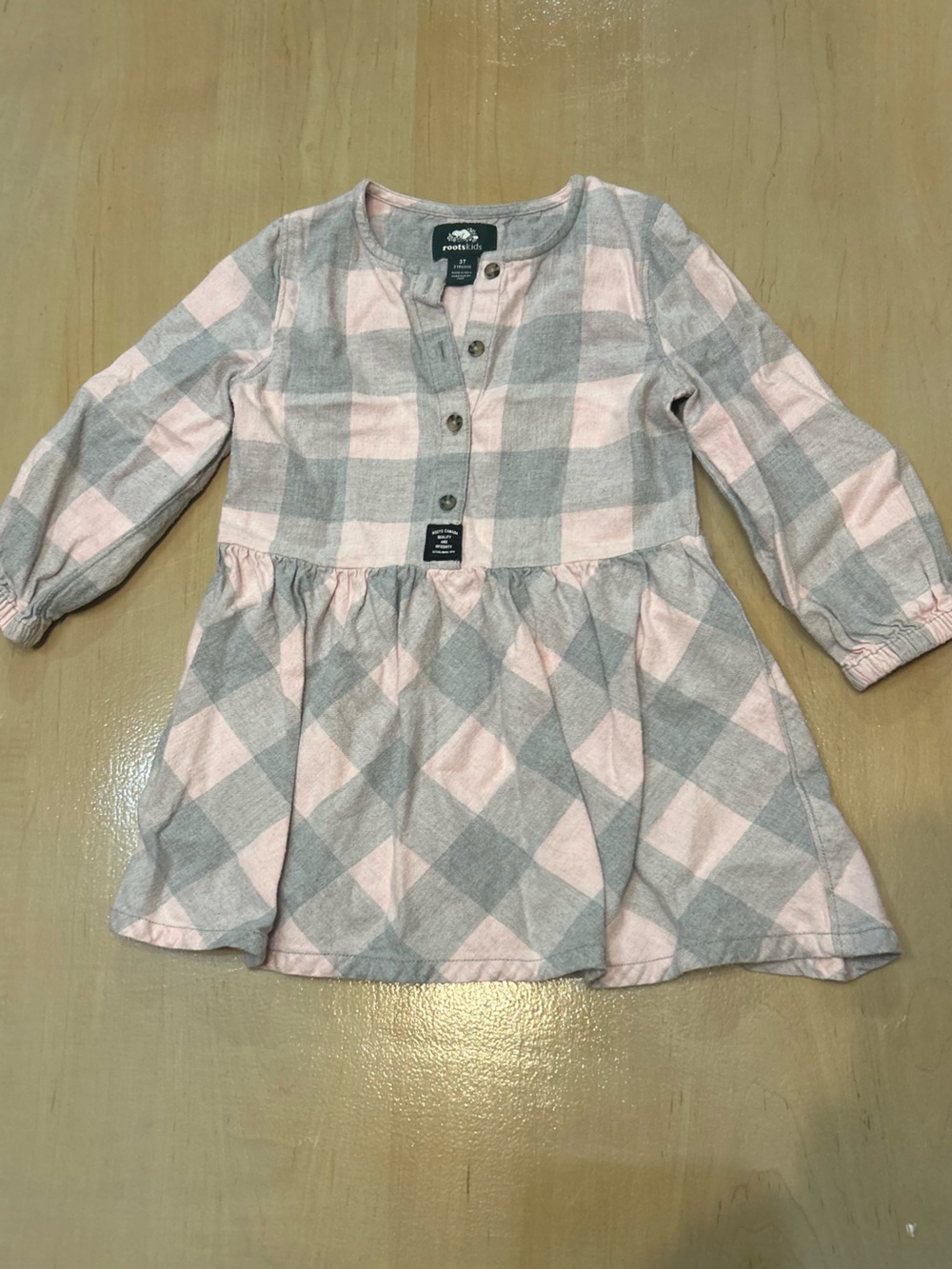 Roots Pink and Gray Plaid Button-Front Girls' Dress